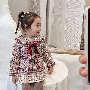 Klänningar 2st Fashion Girl Classic Clothing Set Autumn Winter Plaid Uniform Kid kausal outfit Princess Party Preppy Style för 38 YS 20120