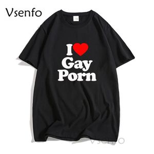 Jag älskar gay porr herr t shirts casual bomull sommar hbt t shirt unisex kort ärm streetwear rund hals mäns bomull t-shirt 240102