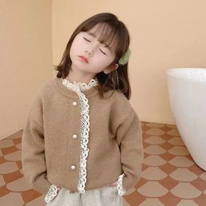 Kinder Kleidung Frühling Herbst Mädchen Strickjacke Koreanischen Stil Mädchen Baby Pullover Outfit Casual Solide Strick Pullover 240103