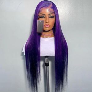 Perucas 40 Polegada roxo escuro colorido em linha reta frente do laço perucas de cabelo humano para preto feminino 180% transparente 360 peruca frontal do laço preplucked