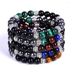 Charm Bracelets Semi-Precious Ore Crystal 8 Mm Yellow Blue Green Red Tiger Eye For Women Men Hematite Blackstone Beaded Bangle Gift