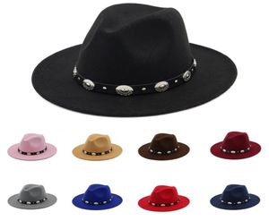 Brytyjski wełniany kapelusz jazzowy dla kobiet w stylu vintage Utumn Winter Ladies Fedora Hats z metalowym paskiem żeńskie szerokie czapki gh2182141834