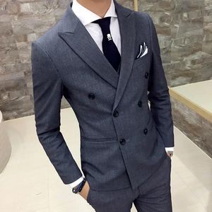 Blazer Großhandel Herren-Blazer Mantel 2016 Herbst neuer britischer Stil zweireihiger dünner dünner schwarzer männlicher lässiger grauer zweireihiger Anzug