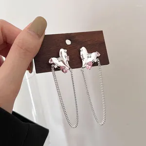 Stud Earrings Silvology 925 Sterling Silver Pink Zircon Heart Chain Tassel For Women Long Large Unusual Luxury Jewelry