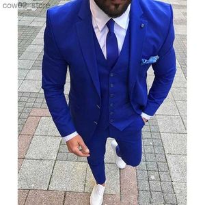 Męskie garnitury Blazers męskie garnitury Blazery królewskie niebieskie męskie garnitury Niestandardowe Slim Fit Groom Tuxedos Shawl Lapel 3 sztuce Spodnie kurtki męskie płaszcze z 240607
