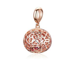 Rose Gold Clover Clover Hollow Ball Charms for Girls 925 Sterling Siver Charm Charm Pendant Prezenty 67281528591150