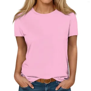 Женские футболки, женская футболка, весна-лето 2024, свободный пуловер, повседневный повседневный женский джемпер, универсальный однотонный модный топ с круглым вырезом Mujer
