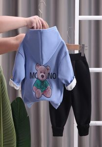 Outono inverno meninos meninas conjunto de roupas crianças mais ternos veludo casual quente engrossar dos desenhos animados urso outfits treino7378325