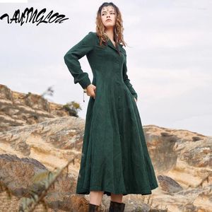 Abiti casual Abbigliamento donna 2024 Autunno americano retrò semplice sottile femminile abiti in cotone e lino vestiti letterario signora abito lungo