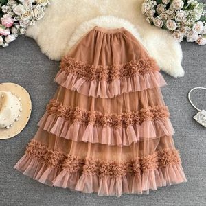 Skirts MSHARBOR Multicolor Elastic Waist Mesh Cake Skirt Pleated Colorblocked Lace Gauze Bohemian Resort Style Women'S Clothing