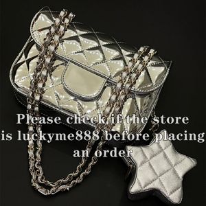 12A Mirror Quality Designer Mini Flap & Star Coin Purse Bag 19cm Sac Womens Genuine Patent Leather Quilted Bags Luxurys Handbags Small Silver Shoulder Chain Box Bag