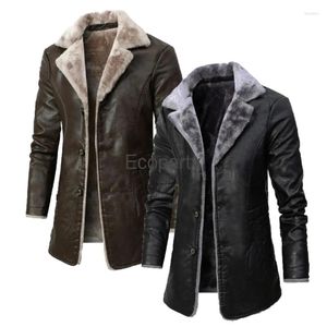 Herren Trenchcoats Mode Winter Fleece Plüsch Pu Lederjacke Solide Business Casual Herrenbekleidung Porckets Breasted Coat Outwear