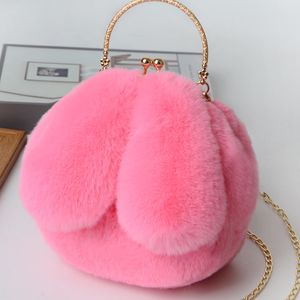 Bolsa de pelúcia crossbody de pelúcia com orelha de coelho de cor sólida para meninas e mulheres presente de aniversário