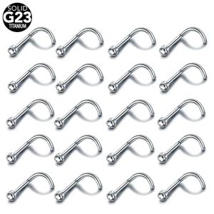 Bangle 20pcs/lot Implant Titanium Nose Stud Nostril Piercing Flat Crystal 20g 18g Screw Earring Nose Pircing Nariz 6mm Body Jewelry