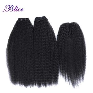 Pacote Blice Pacotes de Cabelo Sintético Com Fecho 2 Peças Cabelo Reto Kinky Tecelagem Com Fechos Para Mulheres 1030 Polegada