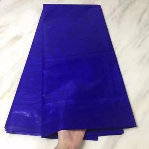 Tessuto 5 Yards/pz Tessuto di pizzo bazin blu royal alla moda bel modello tessuto di cotone broccato africano per il vestito da festa BZ261