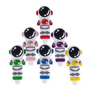 4 inch Colorful astronaut shape silicone hand pipe with cover glass bowl food grade for tobacco dry herb oil burner pipes smoking Pipe Dab Rigs