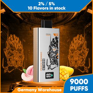 Vendita calda UE 12k 10k 9k 6k Soffi Bar Usa e getta Vape Mesh Bobina preriempita E Kit di sigarette 10 Frutta aromatizzata 2% 5% Nic 9000 Soffi Vaper Pod Narghilè Penna Schermo di alimentazione LED Luce