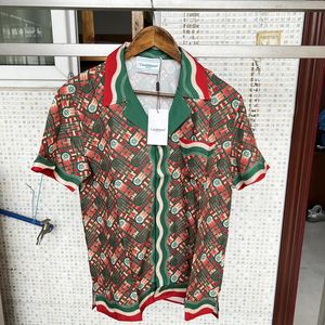 Vintage Casablanca Shirt Summer Faid Stripes Patchwork Kolor Hawaiian Casual Loose Men Pary Koszule z krótkim rękawem 240103