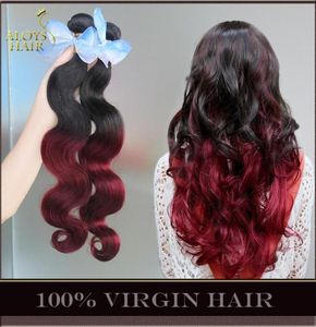 Ombre peruanska jungfruliga mänskliga hår väver Body Wave Two toned 1B99J Bourgogne Wine Red Peruvian Hair Bundles Ombre Human Hair Extens3486144