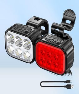 Luci per bici Luce per bici Q6 2PCS LED Anteriore per bicicletta Luci posteriori Carica USB Faro per ciclismo Fanale posteriore per bicicletta Lanterna per bici Accessori9793669