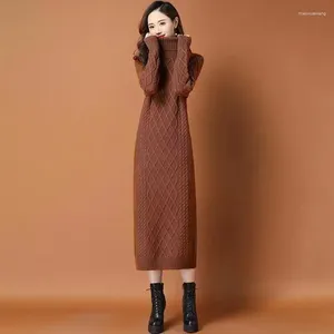 Casual Dresses Women Fashion Long Knit Straight Dress Autumn Winter Warm Turtleneck Maxi Christmas Holiday Party