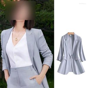 Work Dresses Solid Color Thin Suit Women's Slim Waist Wrap Up 7/4 Sleeve Small Feet Pants Set Women