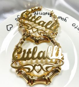 Custom Bamboo Earrings Hoop Acrylic Personalize Name Earrings Personalize Jewelry Fashion Show Charming Earrings Gold Gift 2103112529942
