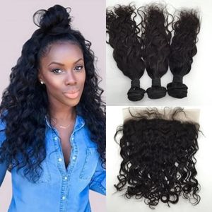 Weaves 13x6 Ear To Ear Lace Frontal Closure With Bundles 3 Bundles Peruvian Water Wave With Lace Frontal Wet and Wavy With Closure