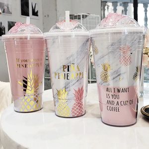 420mlダブルウォールアイスコールドドリンクコーヒージュースティーカップ再利用可能なプラスチックアイスタンブラー旅行マグストロー240102