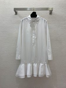 10016 XL 2024 Milan Runway Dress FRÜHLING Reverskragen Langarm Mittelkalb Weiß Marke Gleicher Stil Damenkleid Mode Hohe Qualität weiniG23121287