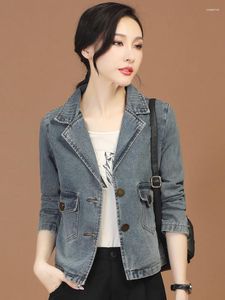 Kurtki damskie HCXR Women 2024 Autumn Long Rleeve Jean Jacket Vintage Loose Chic Mash