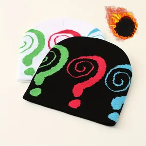 Women Graphic Y2K Beanie Rainbow Question Mark Patterned Warm Knitted Beanie Suitable For Daily Use In Fall Winter