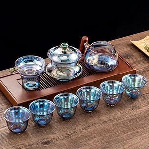 Colorful Glass Heatresistant Teacup Tea Cup Gaiwan Leak Chinese Kung Fu Ceremony Set Teaware Coffee Mug Office Home Use 240102