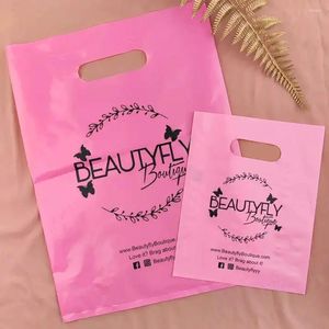 Storage Bags 500pcs Wholesale/Lot Custom Printing Logo High Quality Recyclable Portable Die Cut For Clothes Shoes Shopping Packaging