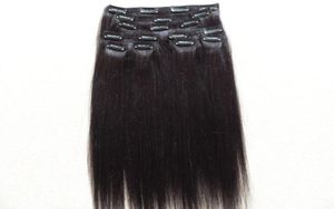 brasilianska mänskliga klipp i hårförlängningar rak ljus yaki hår weft naturlig svart färg 100g ett bunt 9pieces en set4597568
