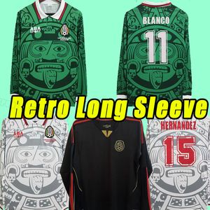 Long sleeve Retro Mexico World Cup Classic Vintage Soccer jerseys HERNANDEZ 11# BLANCO Home Away White Third Blakc Football Shirts World 1998 98 Cup