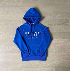 Herrspårar Trapstar Man Set Chenille avkodad huva spårdräkt Bright Dazzling Blue White Trapstar Jacke Schwarz Tidal Flow Design 6916ESS