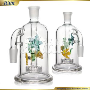 Hittn Glass Ash Catcher 14mm 18mm 3D Fish Showerhead Perc Hand Blown Glass Bong Dab Rig Smoking Water Pipe Accessories 420 Hot Sale