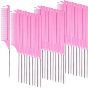 30 Pieces Parting Comb For Braids Hair Rat Tail Comb Steel Pin Rat Tail Carbon Fiber Heat Resistant Teasing Combs 240102