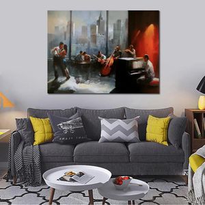 Gemälde, handbemalte Leinwand, Ölgemälde, Stadtlandschaft, Musikzimmer mit Blick auf die Skyline, Willem Haenraets, moderne Kunst für Heimdekoration