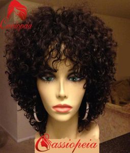 Dla czarnych kobiet Kinky Curly Human Hair Krótkie peruki z grzywką Blusteless Indian Human Hair Curly Pełne koronkowe peruki 8672271