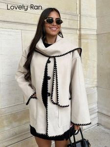 2023 Autumn Fashion Woman szydełka Salit Płaszcz Elegancki długi rękaw Solidny luźna kurtka stała stała pluszowa grube ciepłe kurtki 240102