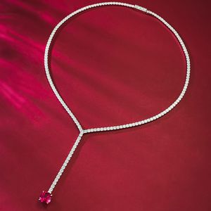 Charm Ruby Diamond Chocker -halsband 100% Real 925 Sterling Silver Wedding Pendants Halsband för kvinnor brudlöfte smycken
