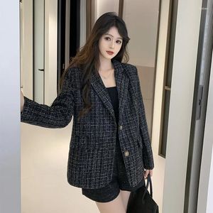 Women's Suits Small Fragrance Style Short Long Sleeved Coarse Tweed Blazers Retro Casual Loose Solid Color Suit Collar Woolen Jacket