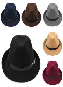 Moda masculina feminina lã mistura fedora boné trilby chapéu outdoot borda curta outono inverno jazz chapéu couro band1330883