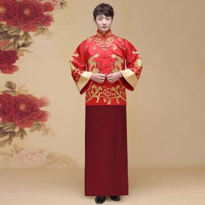 Clothing China Traditional show Chinese style bride groom wedding gown robe Unique clothing male pratensis dragon gown tang suit costume em