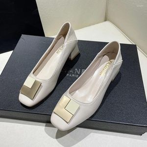 Dress Shoes Pu Leather Pumps Thick Heel Women Square Toe Mid Heels Simple Comfortable Ladies Casual Fashion Spring Autumn