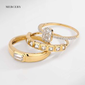 Mercery mücevher 14k altın katı bijoux lüks özel oem oem oem baget beyaz sapphie değerli taş demi gerçek 585 altın yüzük