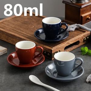 80ml Ceramic Coffee Cup and Saucer Espresso Cups Porcelain Afternoon Teacup Breakfast Milk Mug Cute Pottery Mugs Wholesale 240102